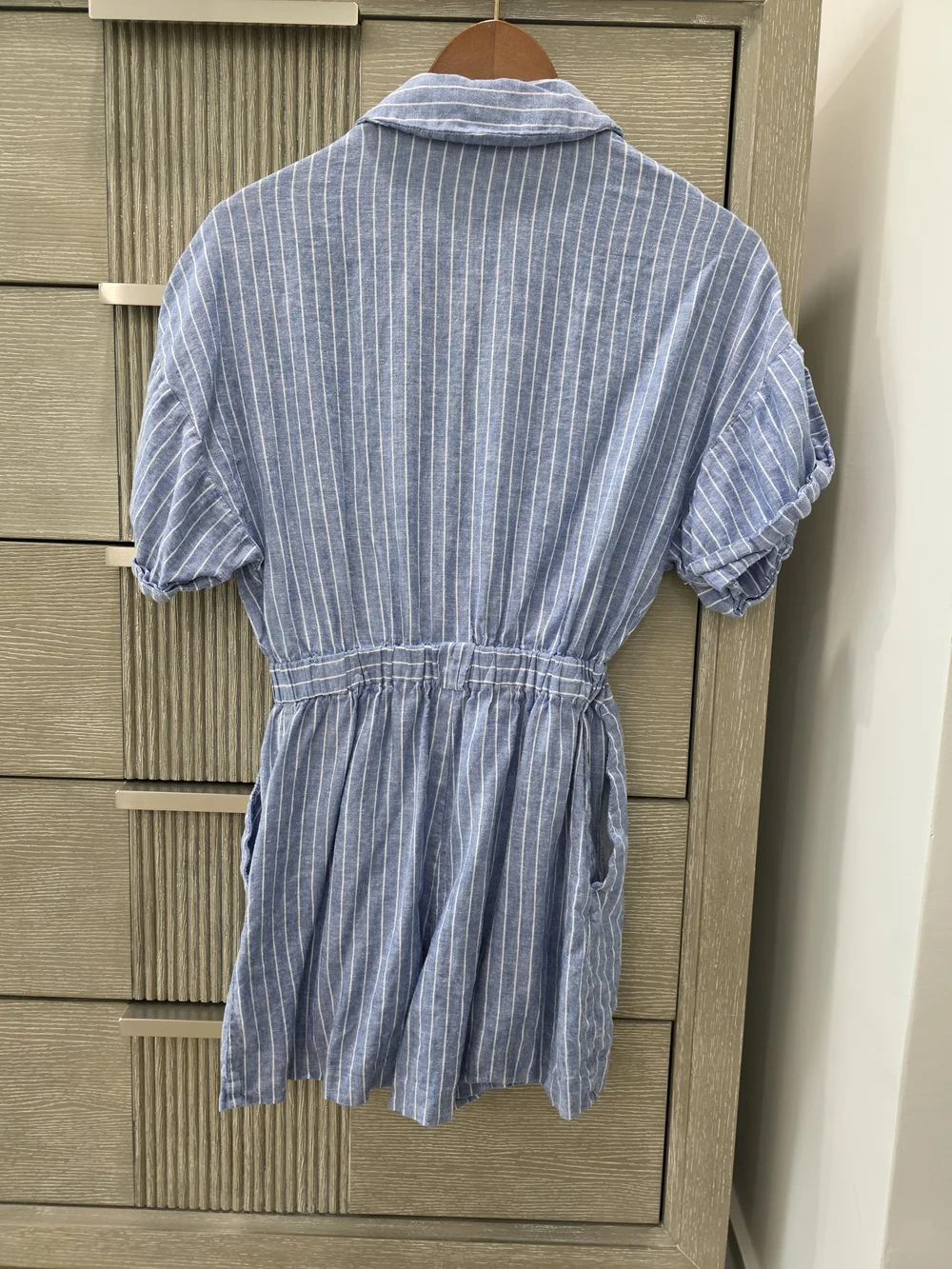 Zara Blue & White Striped Linen Blend Romper | XS
